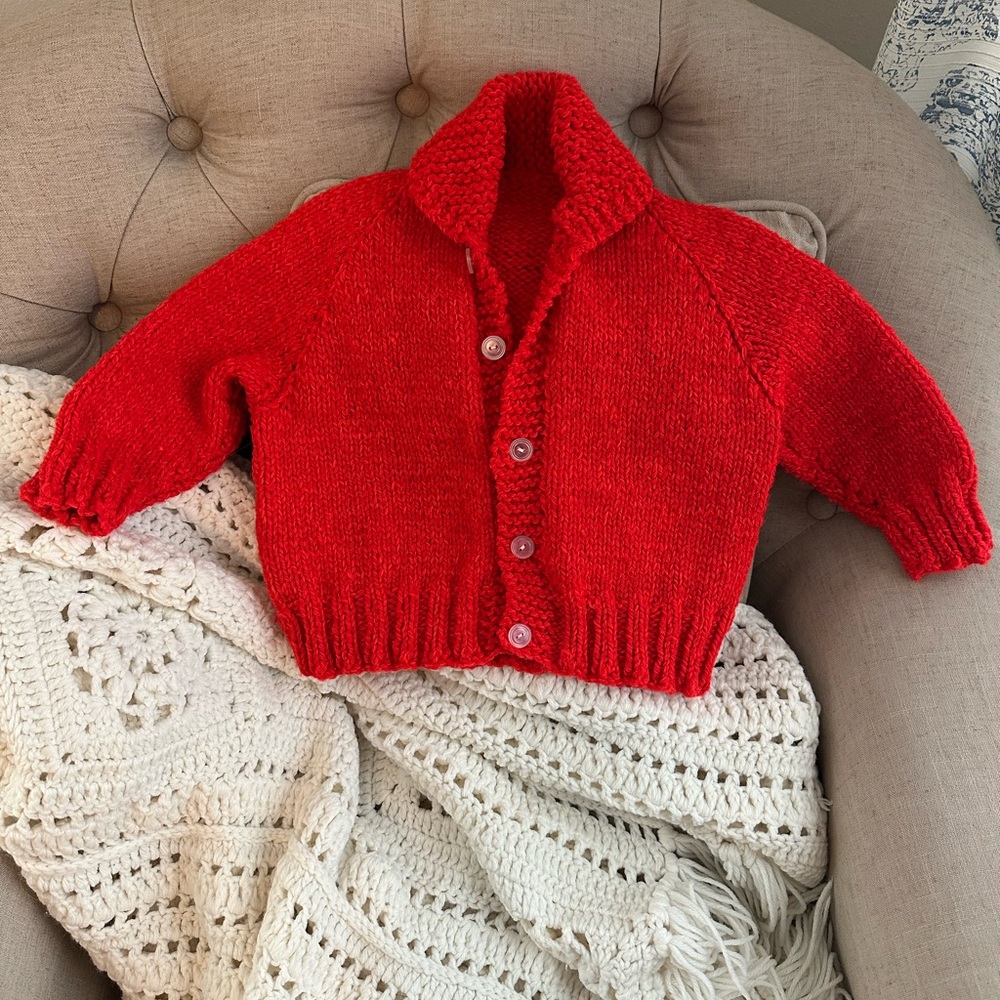 Vintage infant/toddler size handmade Mickey Mouse shawl collar cardigan - Picture 2 of 8